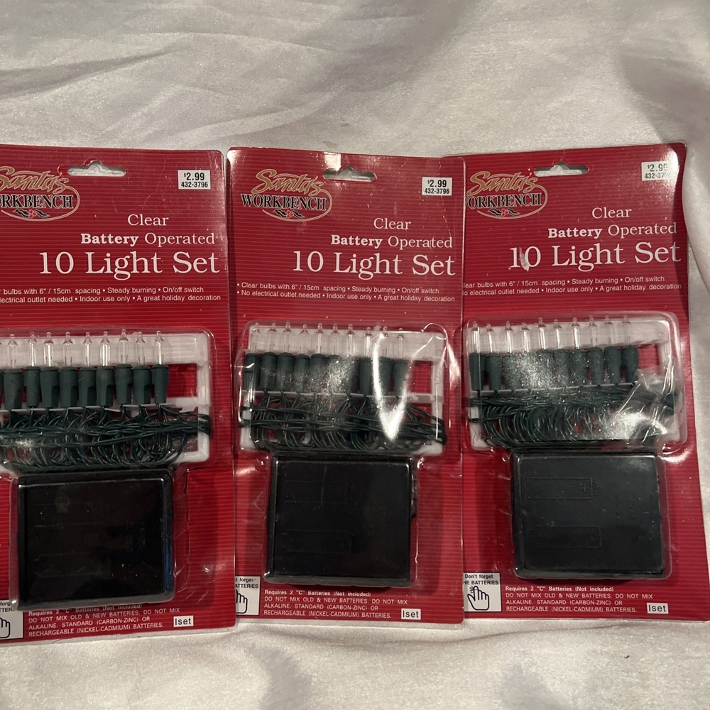 Vintage New 3ct- Santa's‎ Workbench Battery Operated 10 Light Set Clear Color
